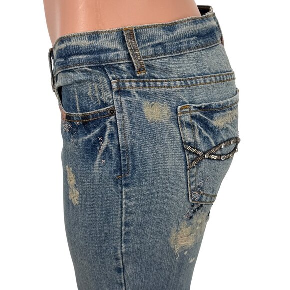 VTG NWT Abercrombie Distressed Rhinestone Beaded Embroidered Jeans | McBling Y2K - Picture 11 of 16